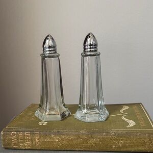 Vintage Glass and Silver Salt and Pepper Shakers